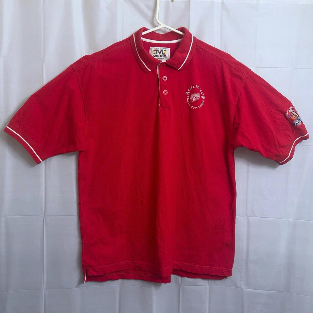 Mirage Detroit Red Wings 1997 & 1998 Stanley Cup Polo Shirt Men's Medium M Red